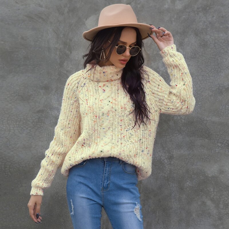 

Marled Turtleneck Raglan Sleeve Sweater, Beige