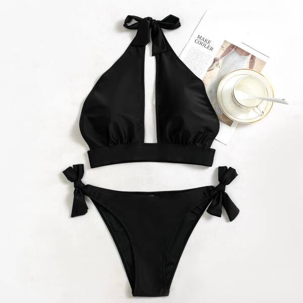 

Cross Front Tie Back Bikini Swimsuit, Black