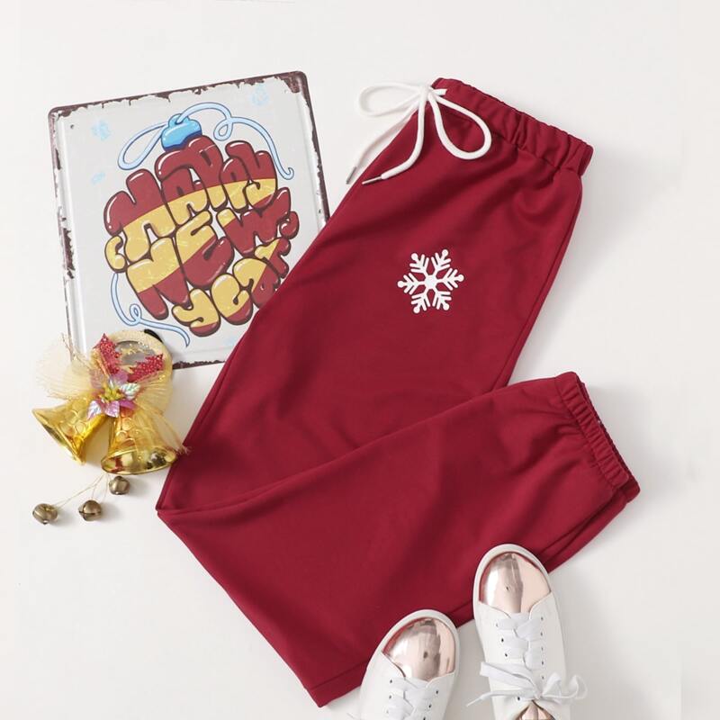 

Christmas Snowflake Graphic Drawstring Sweatpants, Burgundy