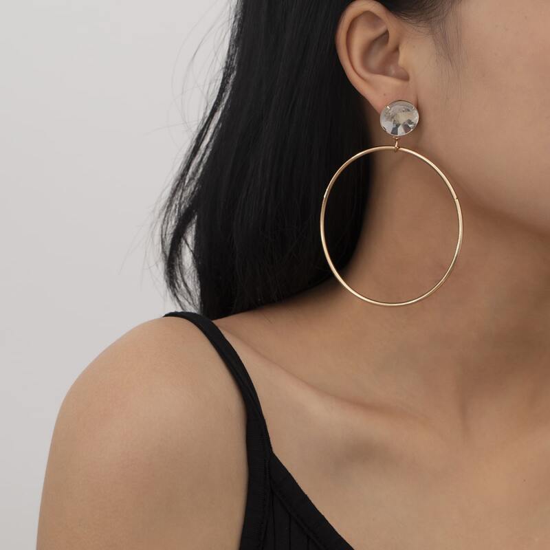 

Rhinestone Ring Drop Earrings, Gold