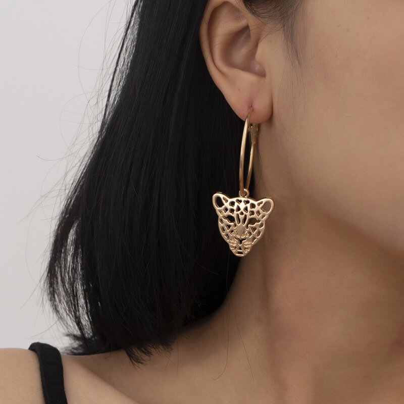 

Hollow Leopard Hoop Earrings, Gold