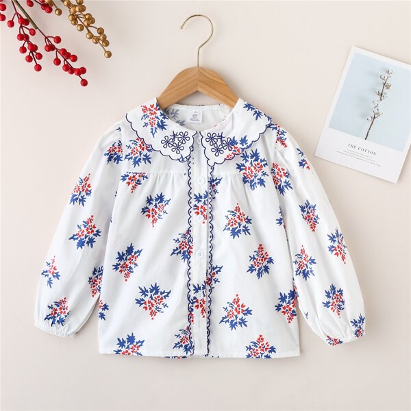 

Toddler Girls Flounce Sleeve Scallop Trim Blouse, White