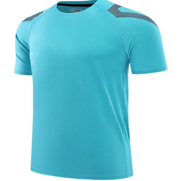 

Men Stripe Print Raglan Sleeve Sports Tee, Mint blue