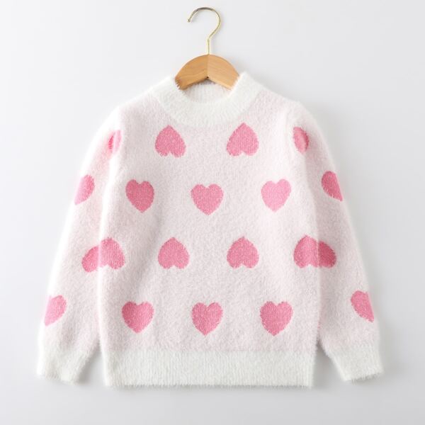 

Toddler Girls Heart Pattern Sweater, Pink