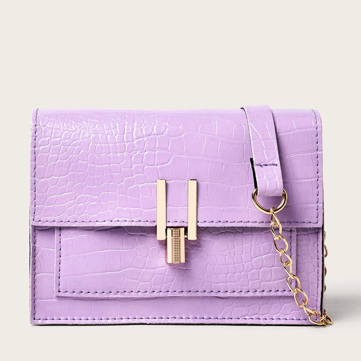 

Croc Embossed Crossbody Bag, Pastel lilac purple