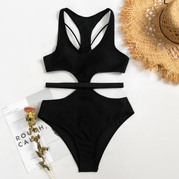 

Harness Cut Out One Piece Swimsuit, Black