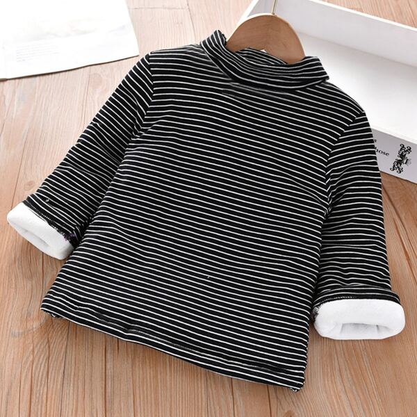 

Toddler Girls Striped Plush Lined Turtleneck Tee, Black