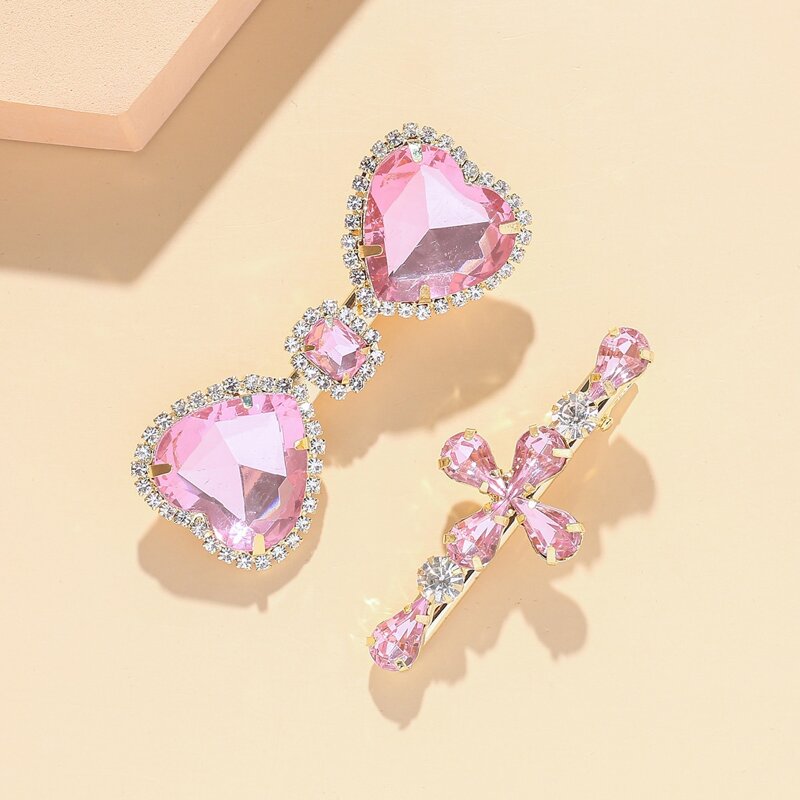 

2pcs Rhinestone Decor Hair Clip, Pink