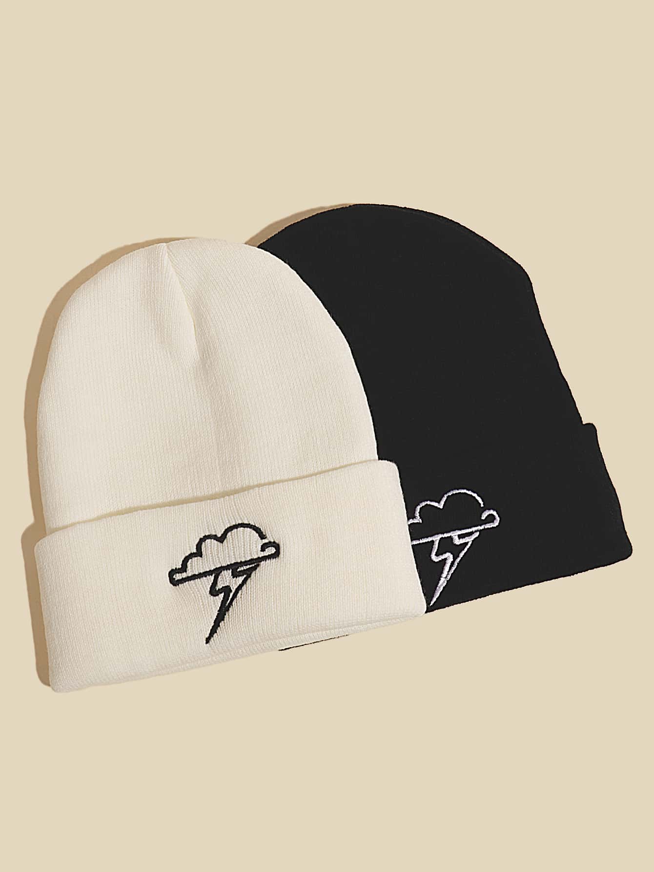 2 piezas gorro de hombres con bordado - Blanco y Negro - Ver 1