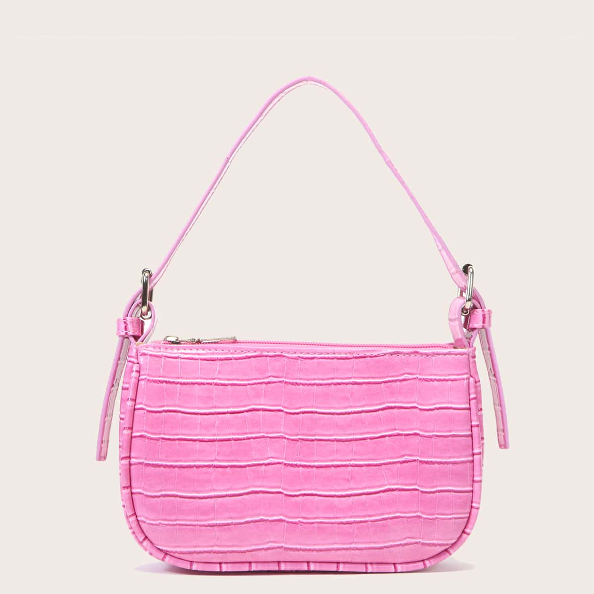

Croc Embossed Baguette Bag, Pink