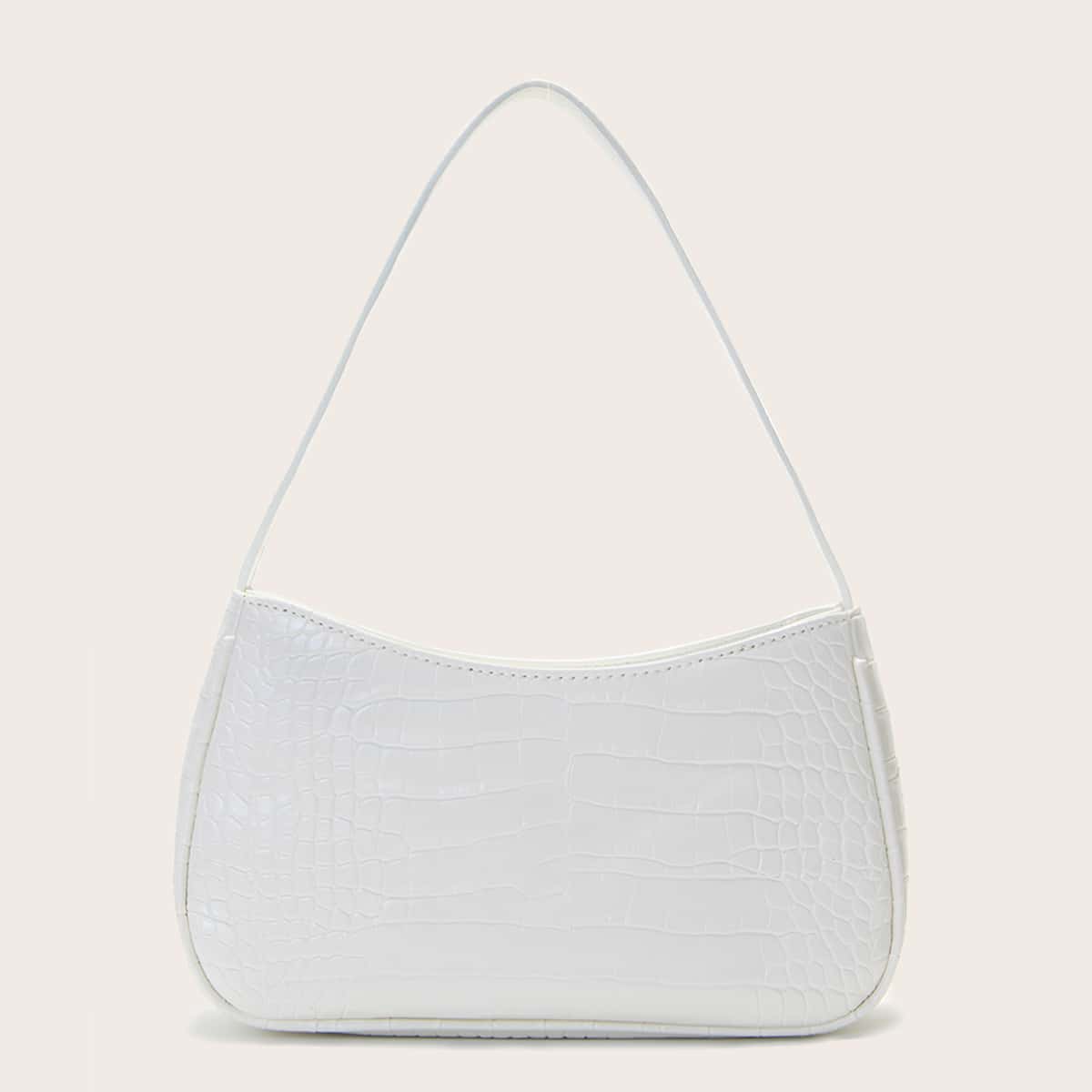 

Croc Embossed Baguette Bag, White