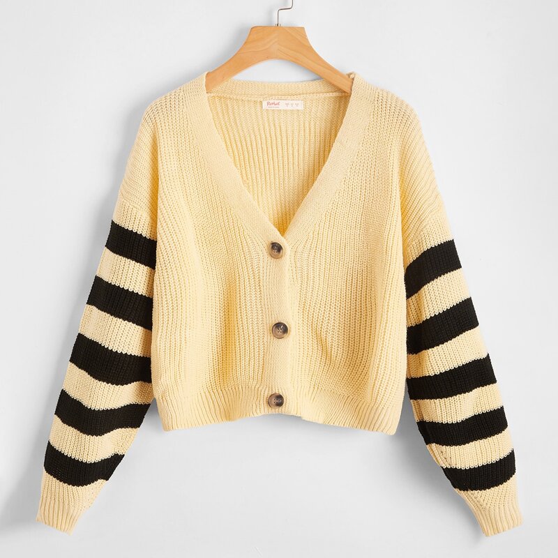 

Striped Sleeve Button Front Cardigan, Multicolor