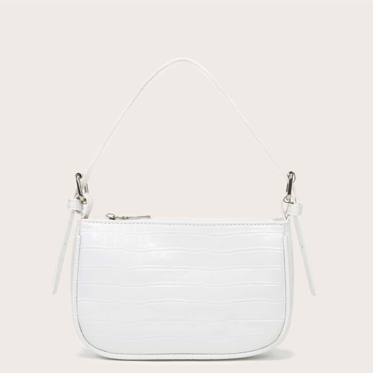 

Croc Embossed Baguette Bag, White