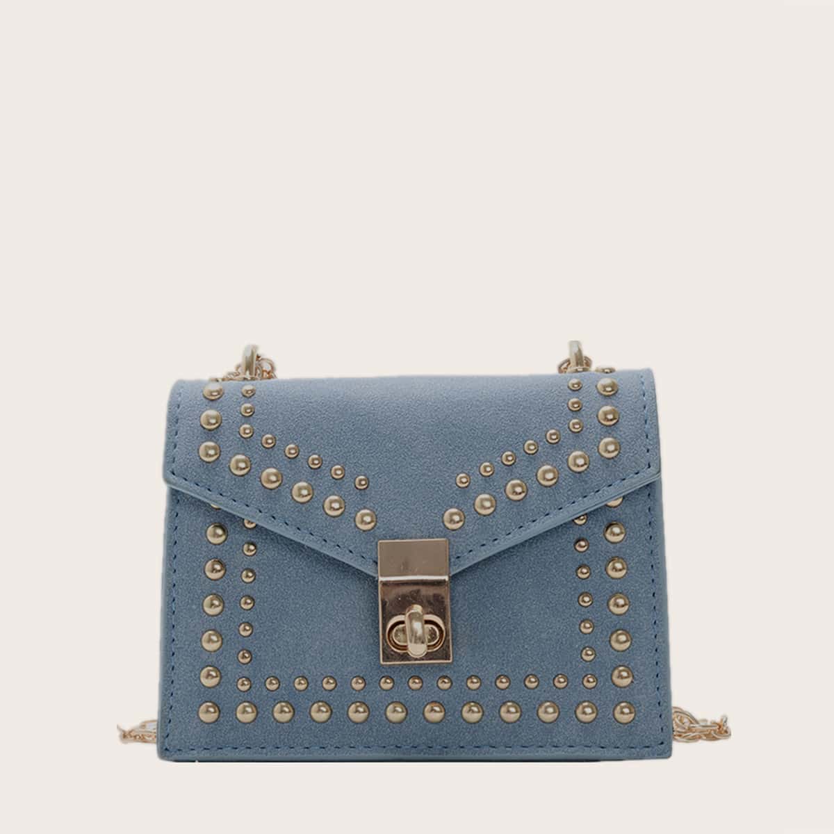 

Studded Chain Crossbody Bag, Pastel dusty blue