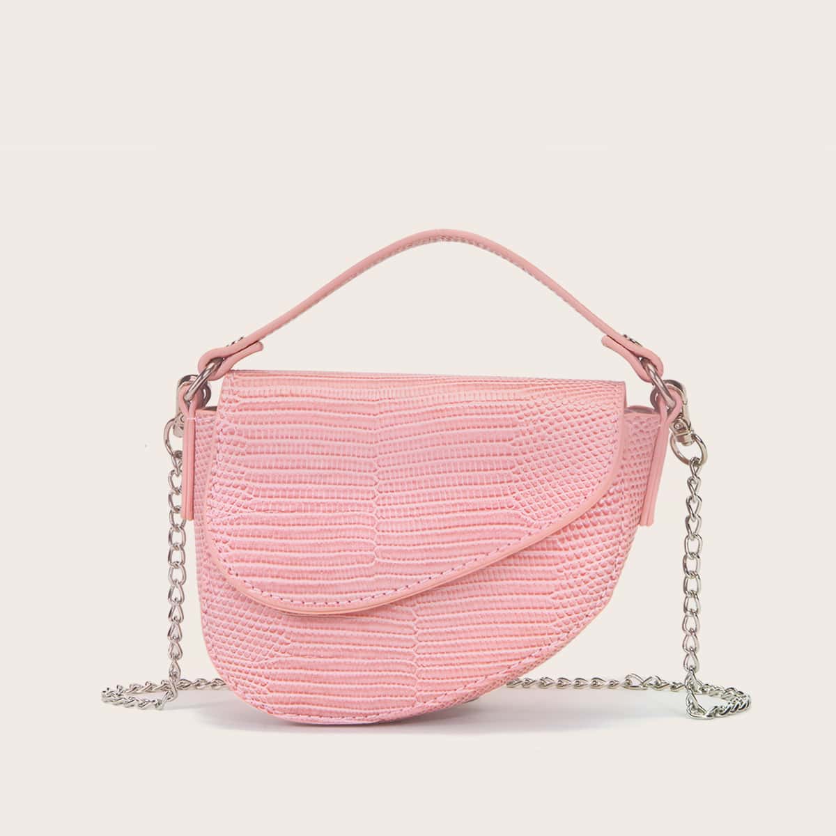 

Croc Embossed Mini Saddle Bag, Baby pink