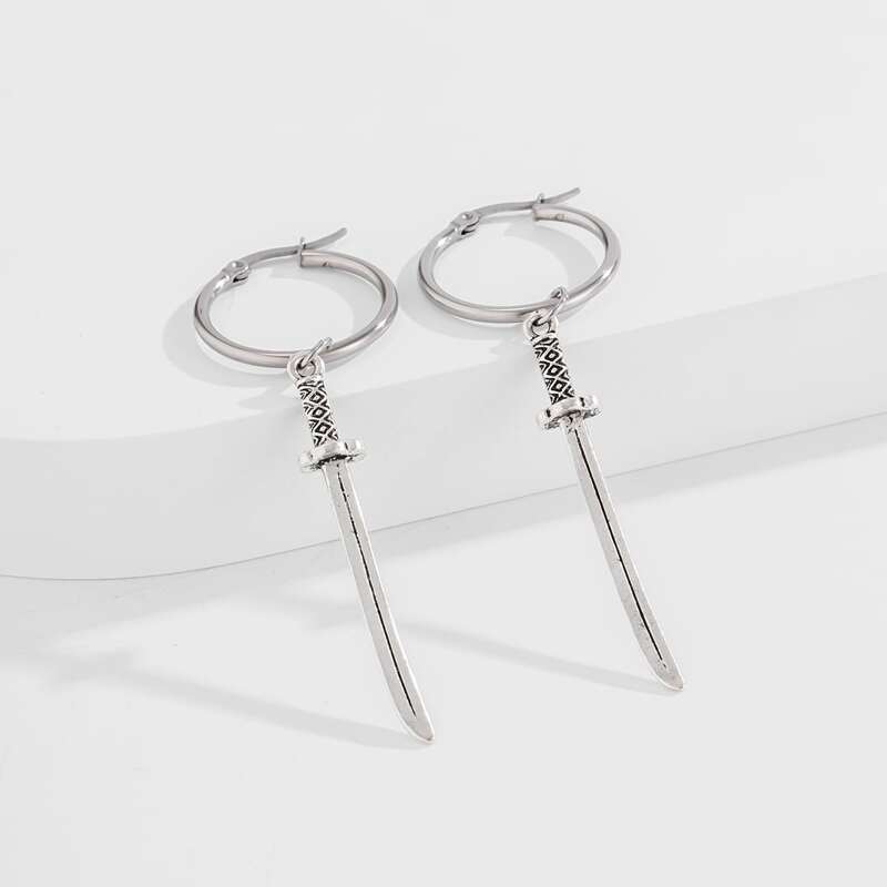 

Sword Hoop Earrings, Silver