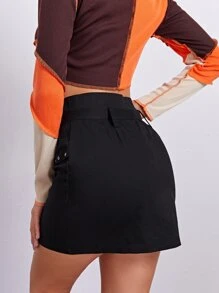 拉鏈腰帶半身裙 - 黑色 - 查看 2