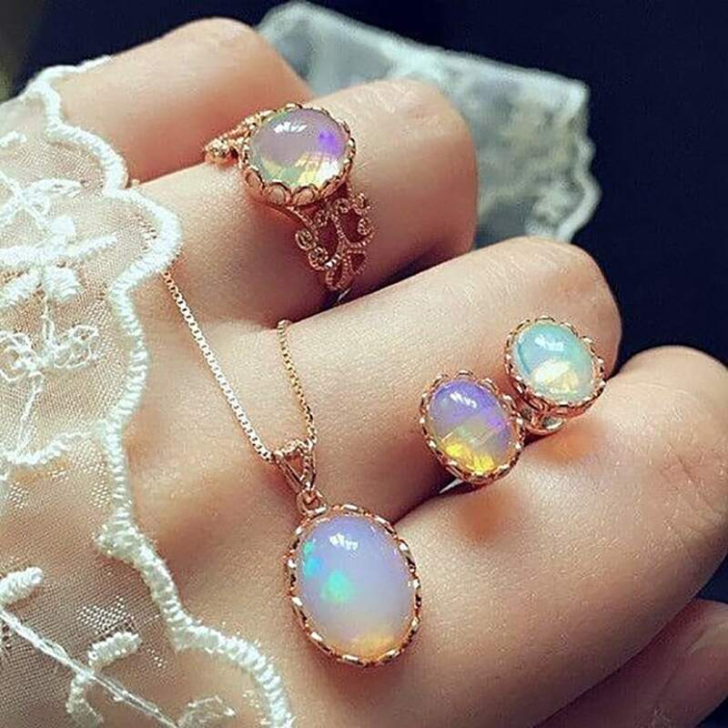 

4pcs Gemstone Jewelry Set, Gold