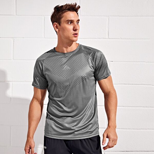 

Men Letter Graphic Raglan Sleeve Sports Tee, Dark grey