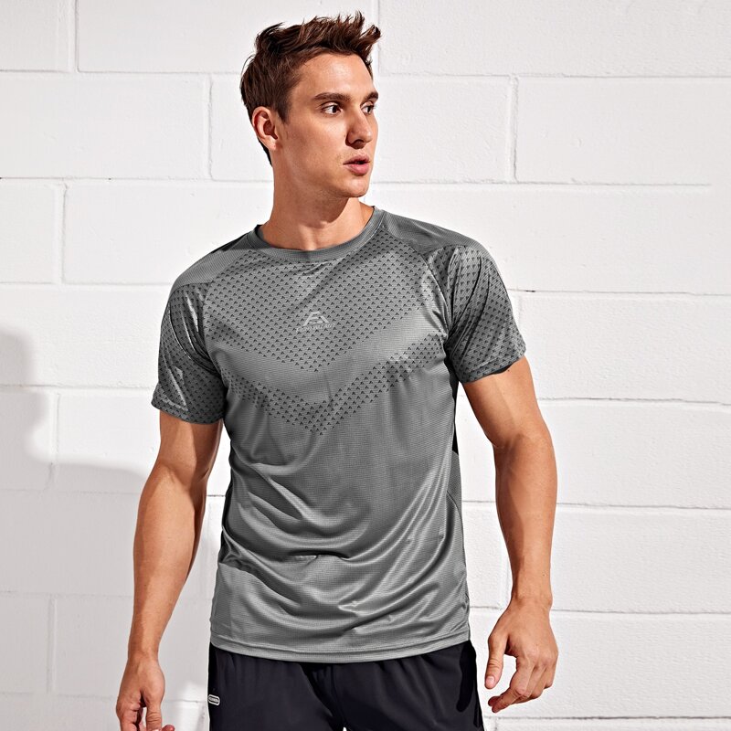 

Men Letter Graphic Raglan Sleeve Sports Tee, Dark grey