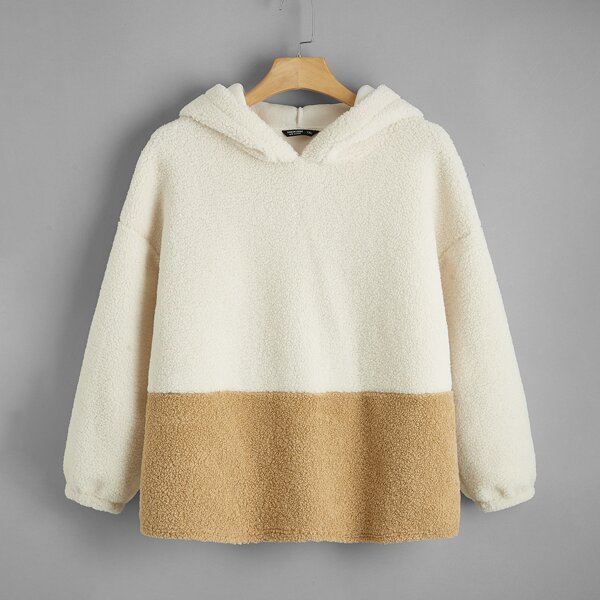 

Plus Colorblock Drop Shoulder Teddy Hoodie, Multicolor