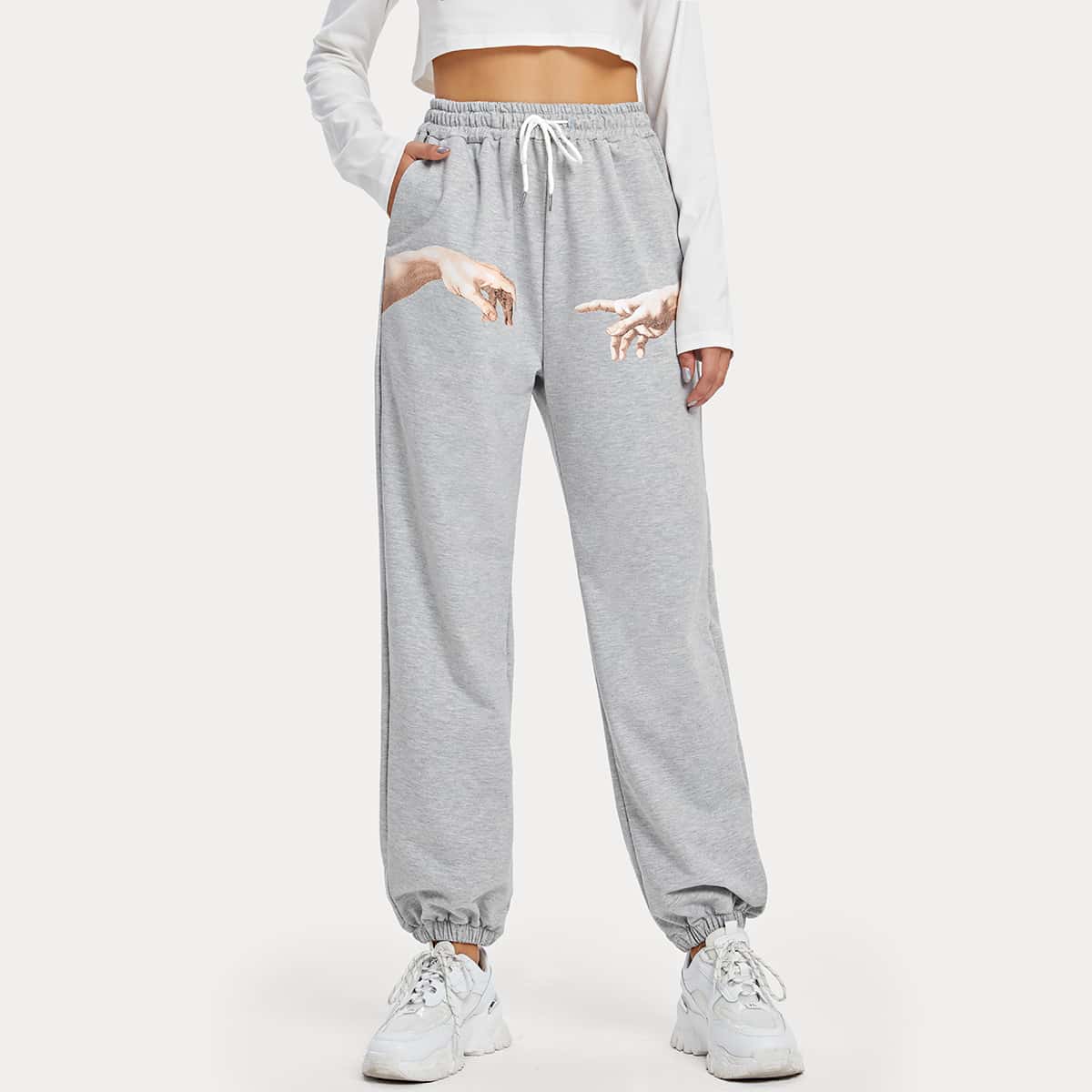 

Hand Graphic Sweat Joggers, Light grey