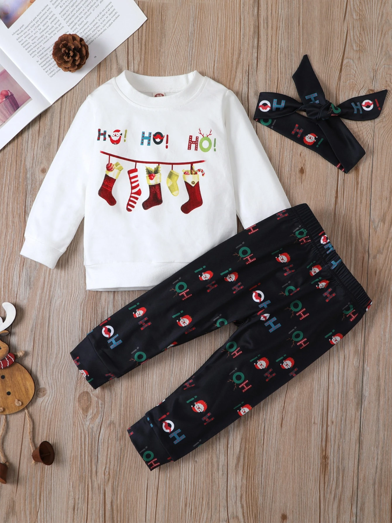 Baby Girl Christmas Print Sweatshirt With Sweatpants With Headband Shein Usa