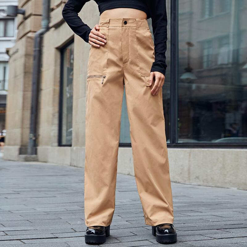 

Slant Pocket Straight Leg Pants, Khaki