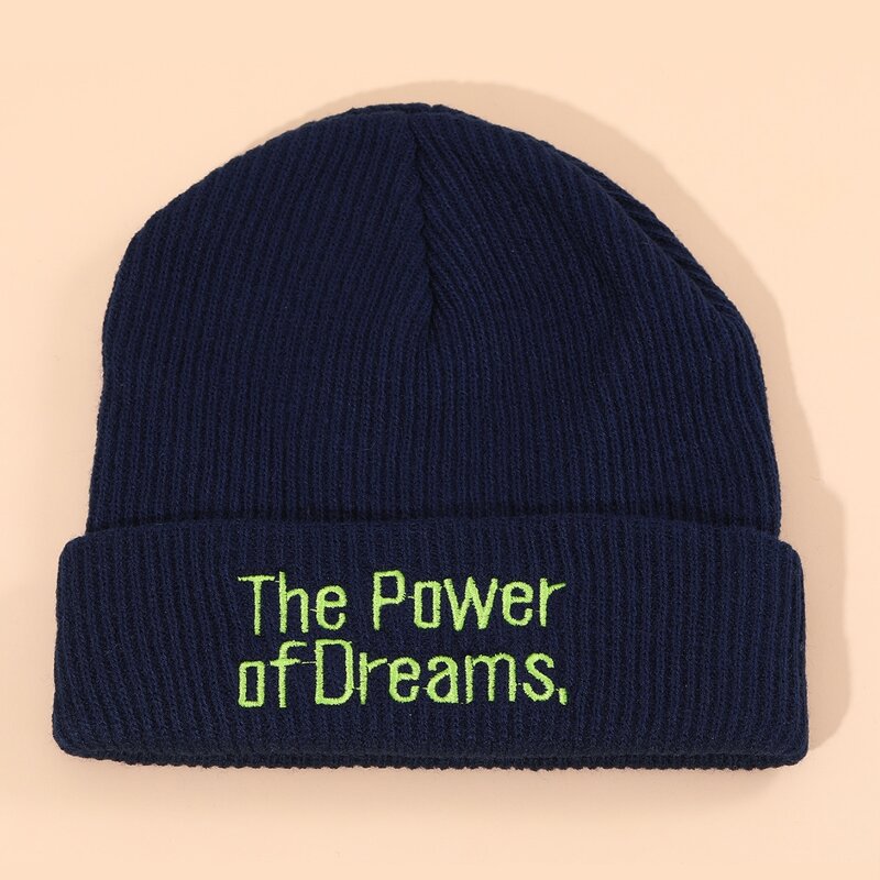 

Slogan Embroidery Knitted Beanie, Royal blue