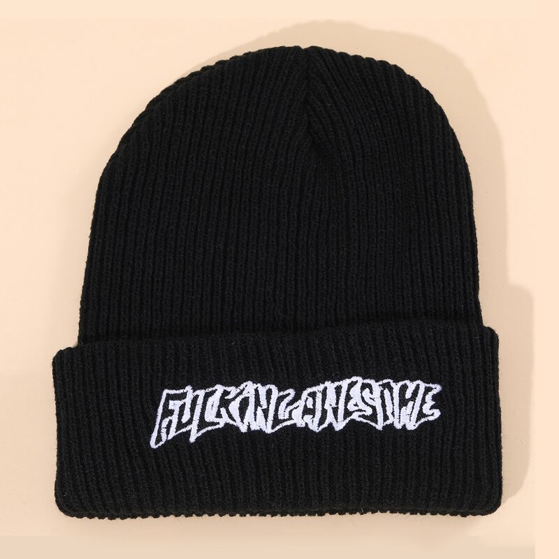 

Letter Embroidery Knitted Beanie, Black
