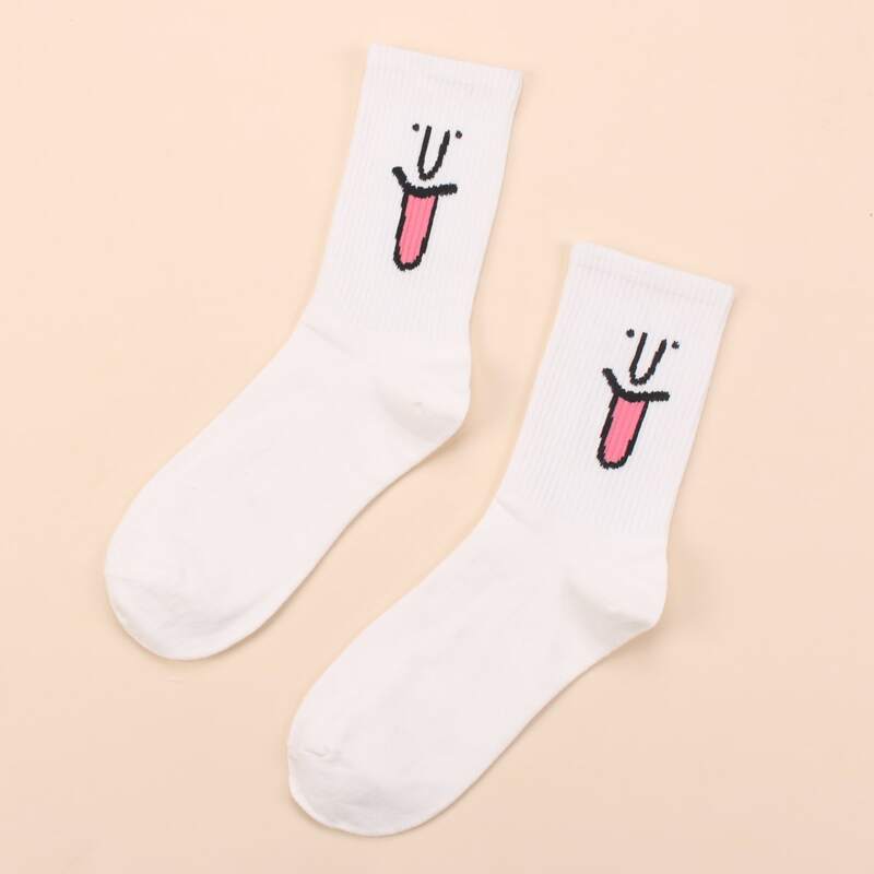 

1pair Cartoon Pattern Socks, White