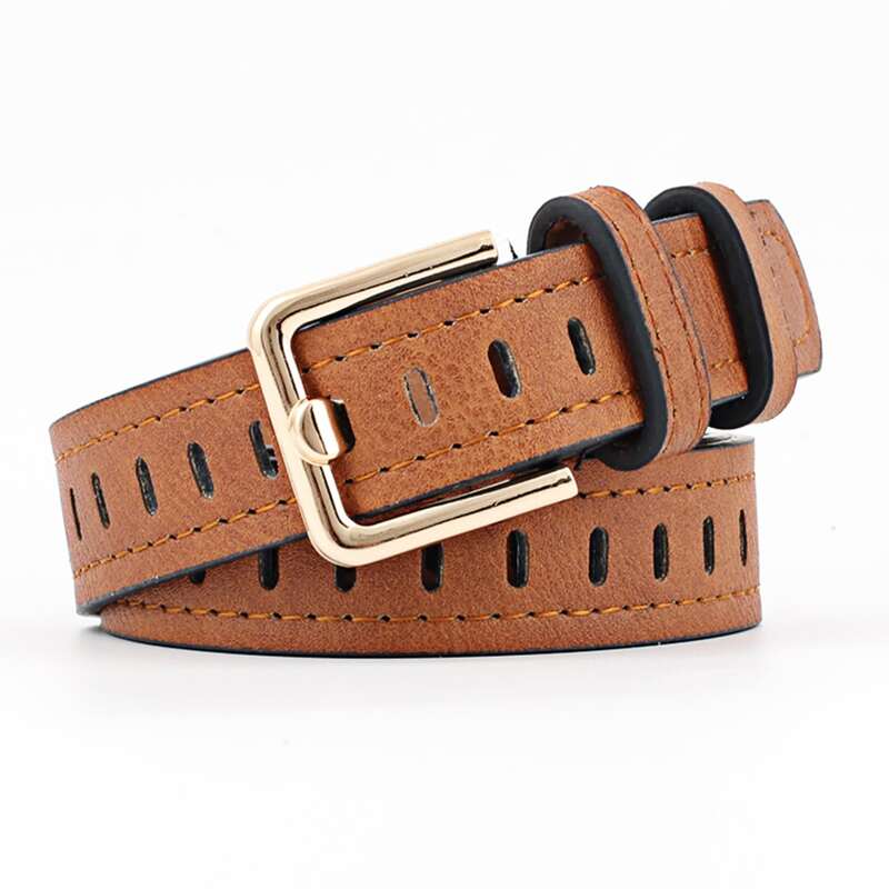 

Eyelet Decor Metal Buckle Belt, Camel