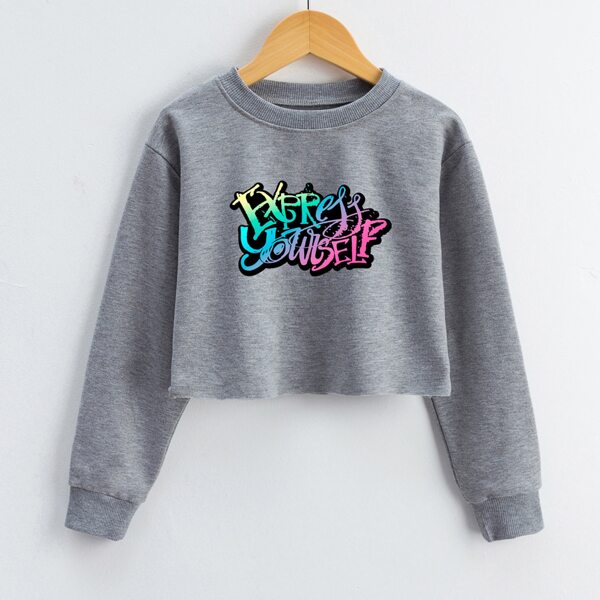 

Girls Slogan Graphic Crop Sweatshirt, Grey