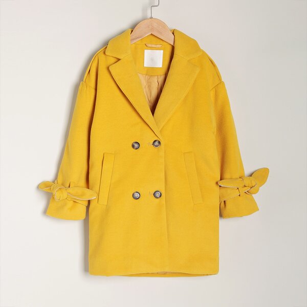 

Girls Double-breasted Lapel Neck Overcoat, Yellow