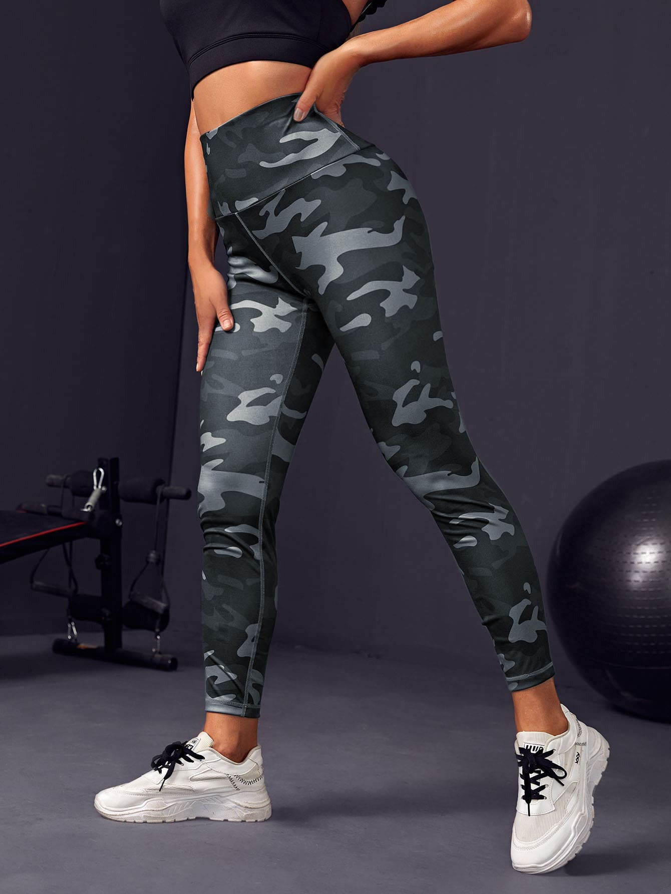 Camo Print Sports Leggings - Multicolor - View 1