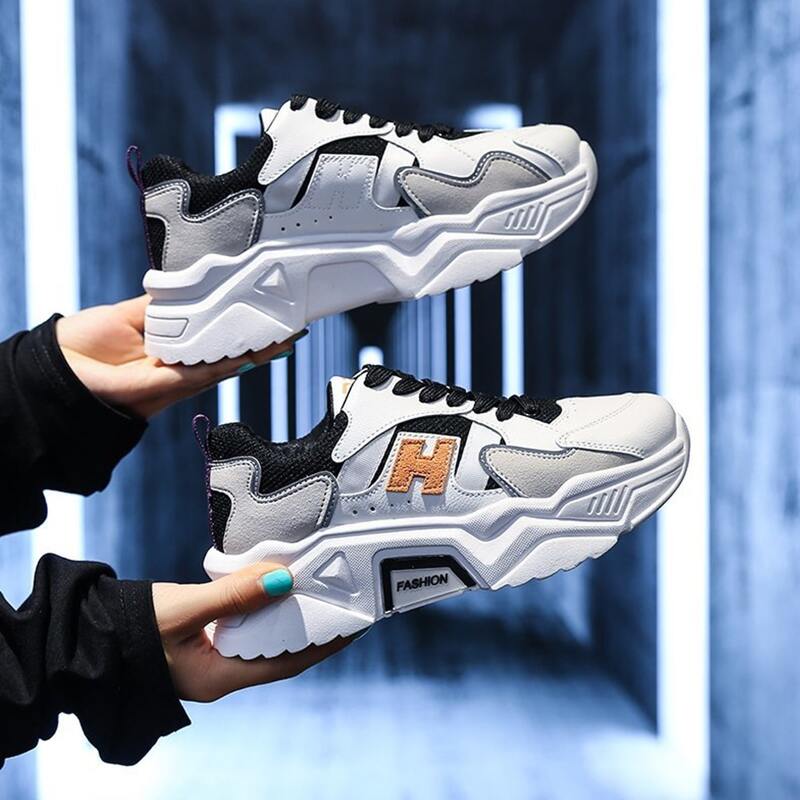 

Letter Graphic Lace-up Front Chunky Sneakers, Orange