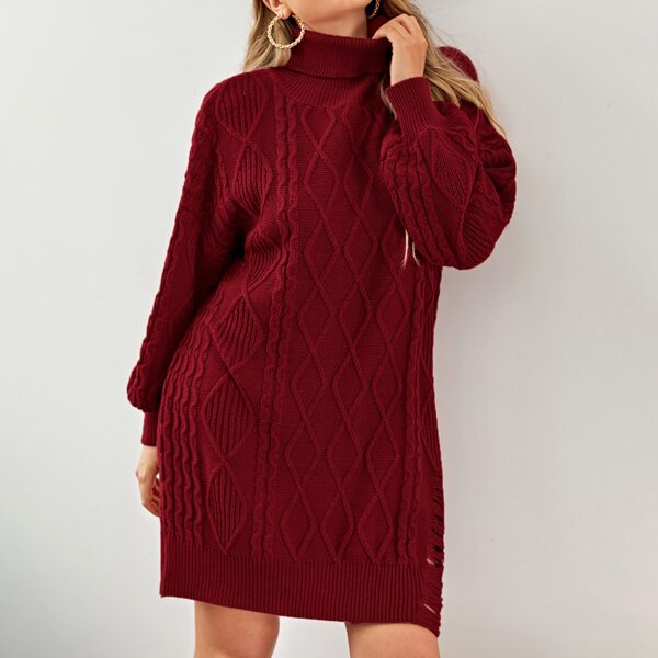 

Plus Cable Knit Ripped Sweater Dress, Burgundy