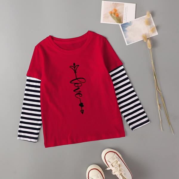 

Toddler Girls 2 In 1 Letter Graphic Tee, Rose red