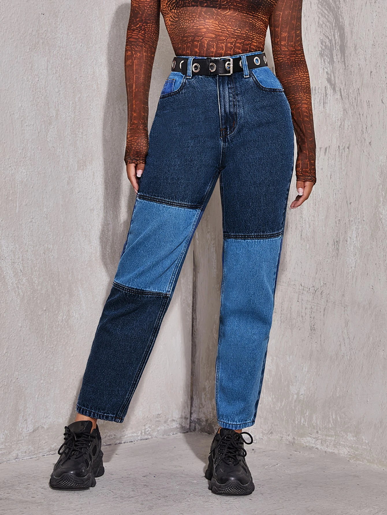 Casual Kleurblok Jeans Knoop | SHEIN Nederland