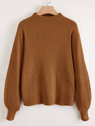 Plus Solid Mock Neck Drop Shoulder Sweater