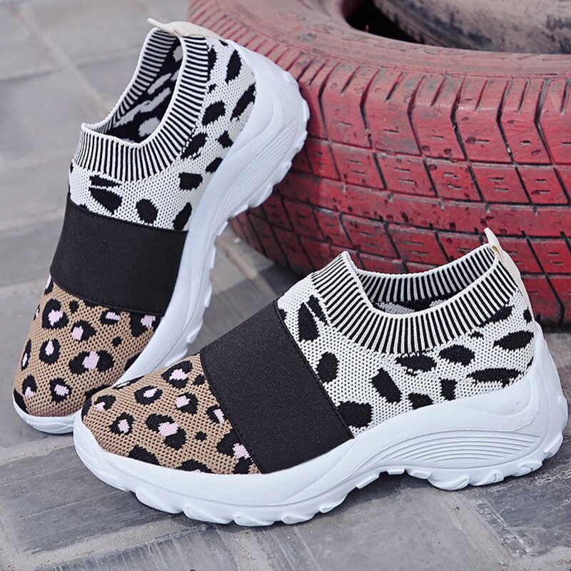 

Leopard Colorblock Knit Slip On Sneakers, Multicolor