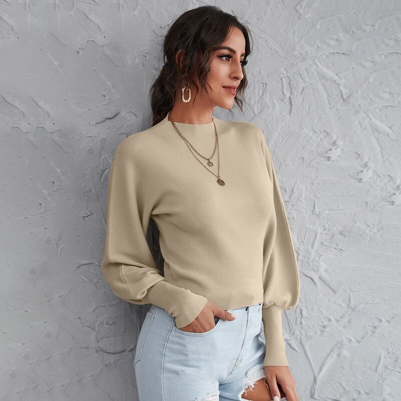 

Batwing Sleeve Solid Sweater, Khaki