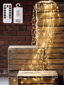1入組10公尺/33英尺200顆LED 8種模式銅線電池操作串燈，創意LED瀑布柳藤形狀串燈，適於室內/室外花園、庭院、婚禮、商店、節日裝飾，拍攝背景設置。附送遙控器的禮物。 - 黃色 - 查看 1