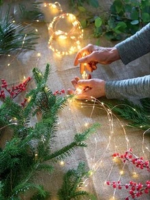 1入組10公尺/33英尺200顆LED 8種模式銅線電池操作串燈，創意LED瀑布柳藤形狀串燈，適於室內/室外花園、庭院、婚禮、商店、節日裝飾，拍攝背景設置。附送遙控器的禮物。 - 黃色 - 查看 6