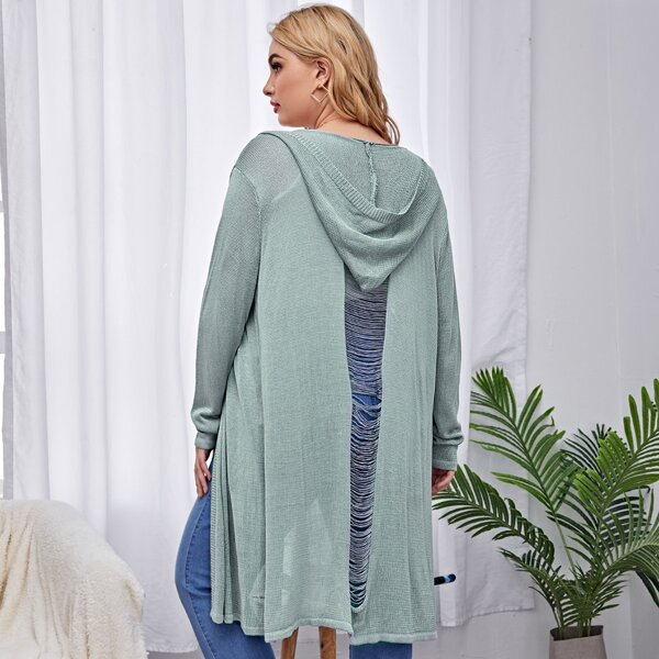 

Plus Ripped Back Hooded Cardigan, Pastel mint green