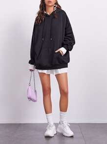 Galaxy Print Kangaroo Pocket Hoodie - Black - View 2