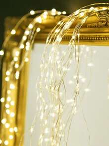 1入組10公尺/33英尺200顆LED 8種模式銅線電池操作串燈，創意LED瀑布柳藤形狀串燈，適於室內/室外花園、庭院、婚禮、商店、節日裝飾，拍攝背景設置。附送遙控器的禮物。 - 黃色 - 查看 4