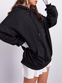 Galaxy Print Kangaroo Pocket Hoodie - Black - View 4