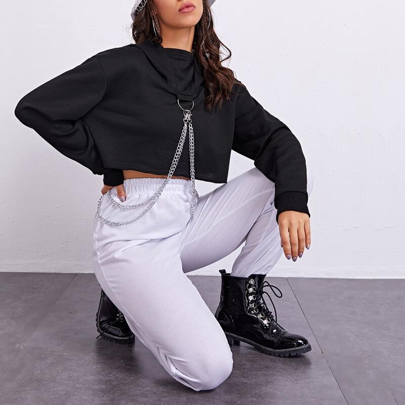 

Chain Detail Crop Hoodie, Black