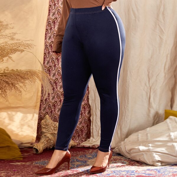 

Plus Side Tape Elastic Waist Leggings, Navy blue